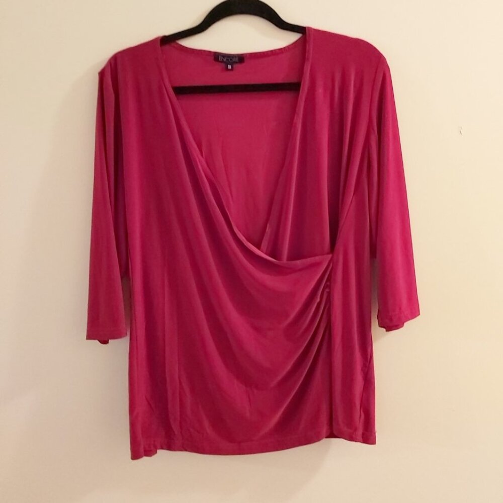 ENCORE BLOUSE. NEW. RED . DRAPED FRONT. SIZE 3X